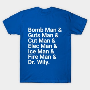 Mega Man Bosses Helvetica List T-Shirt